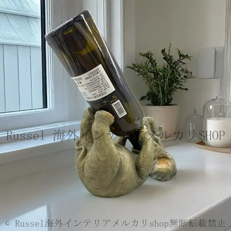 ワインラック リアル 象 ゾウ グレー お洒落 ワイン ラック アニマル お酒 収納 ホームデコ シック リビング ダイニング 4-7