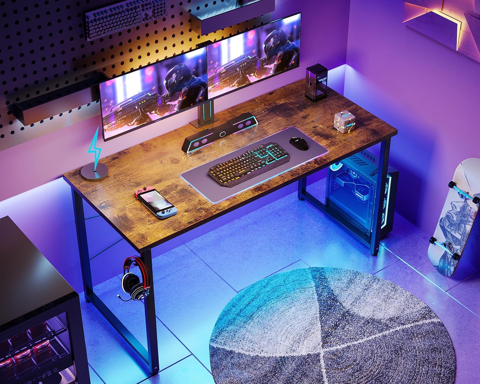 在庫 ODK デスク ゲーミングデスク 机 pcデスク 幅120cm パソコンデスク 子 ゲームデスク computer desk オフィスデスク 学習机 シンプル コンパクト フック付き 在宅ワーク おしゃれ 組立簡単 ビンテージ MARWIL-DEMENAGEMENTS_CH