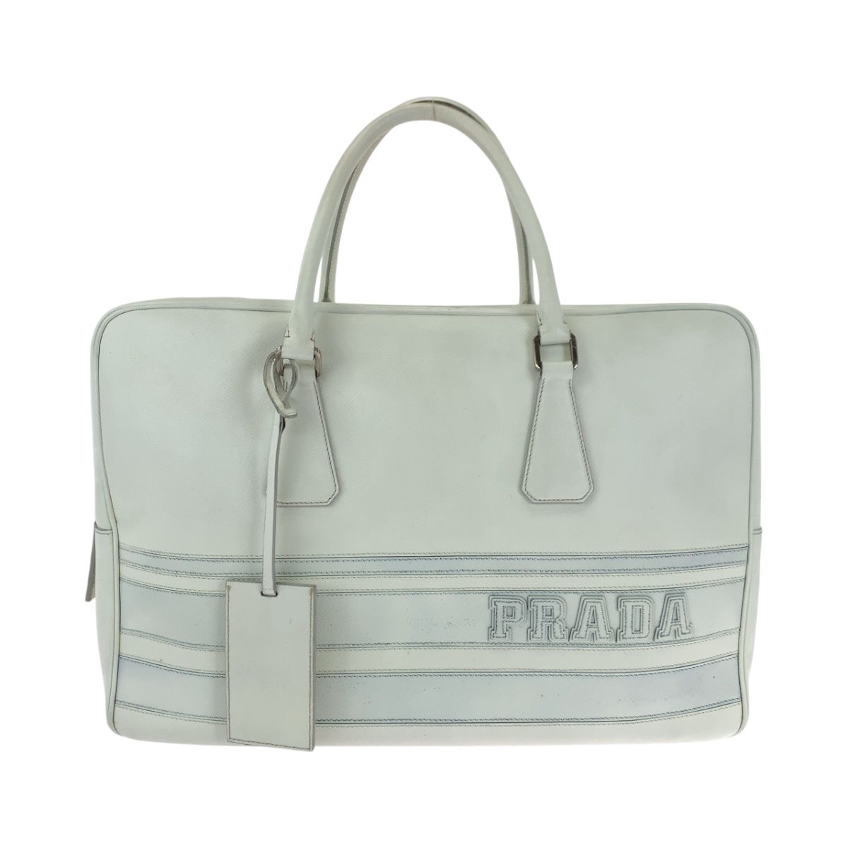 美品 PRADA プラダ サフィアーノ ロゴ ホワイト シルバー金具