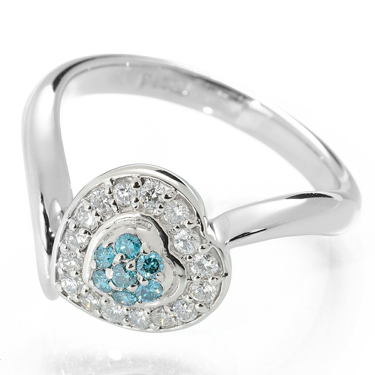 ハートモチーフブルーダイヤモンドリング 指輪 ダイヤモンド 0.32ct  