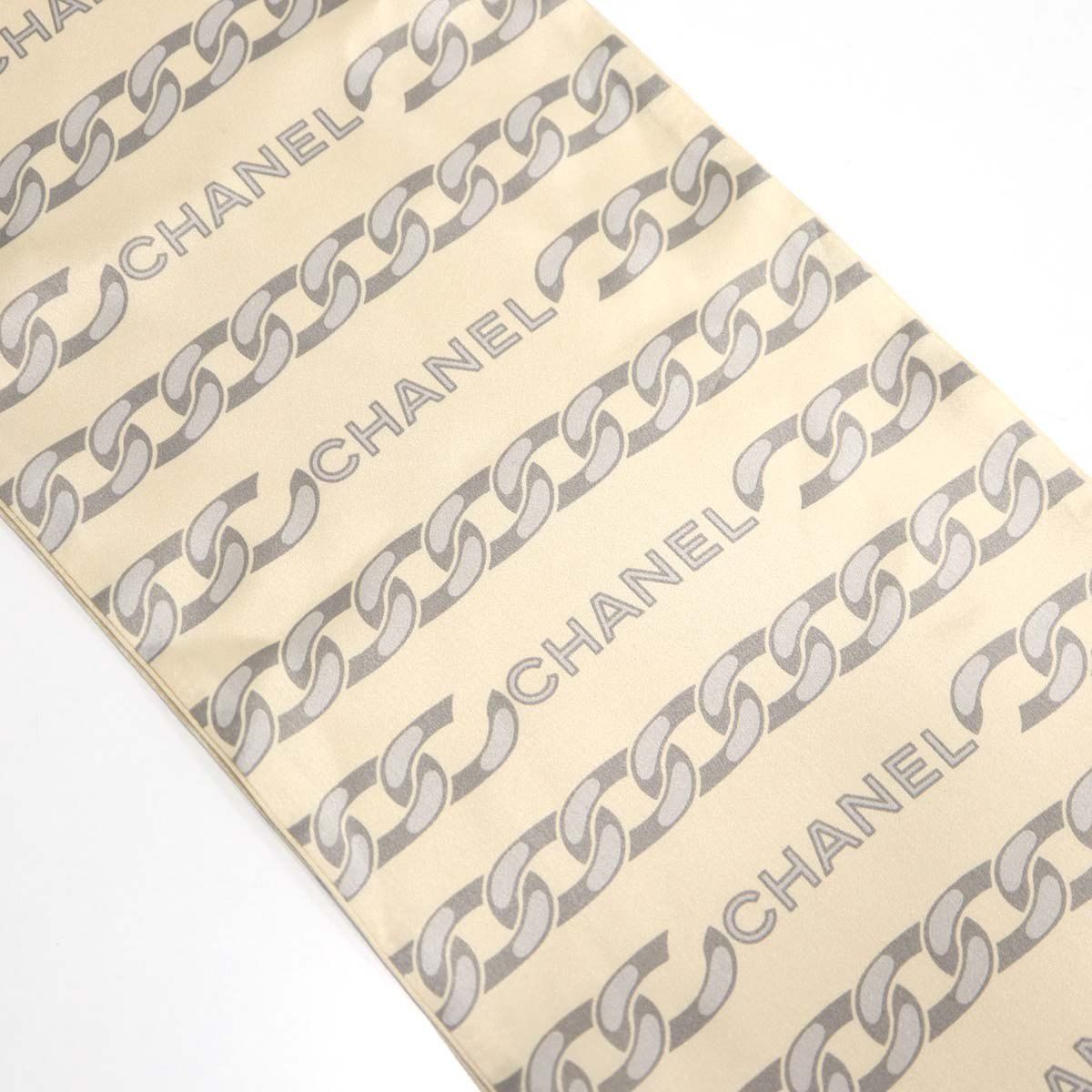 CHANEL シャネル ロング スカーフ シルク100% ベージュ×グレー