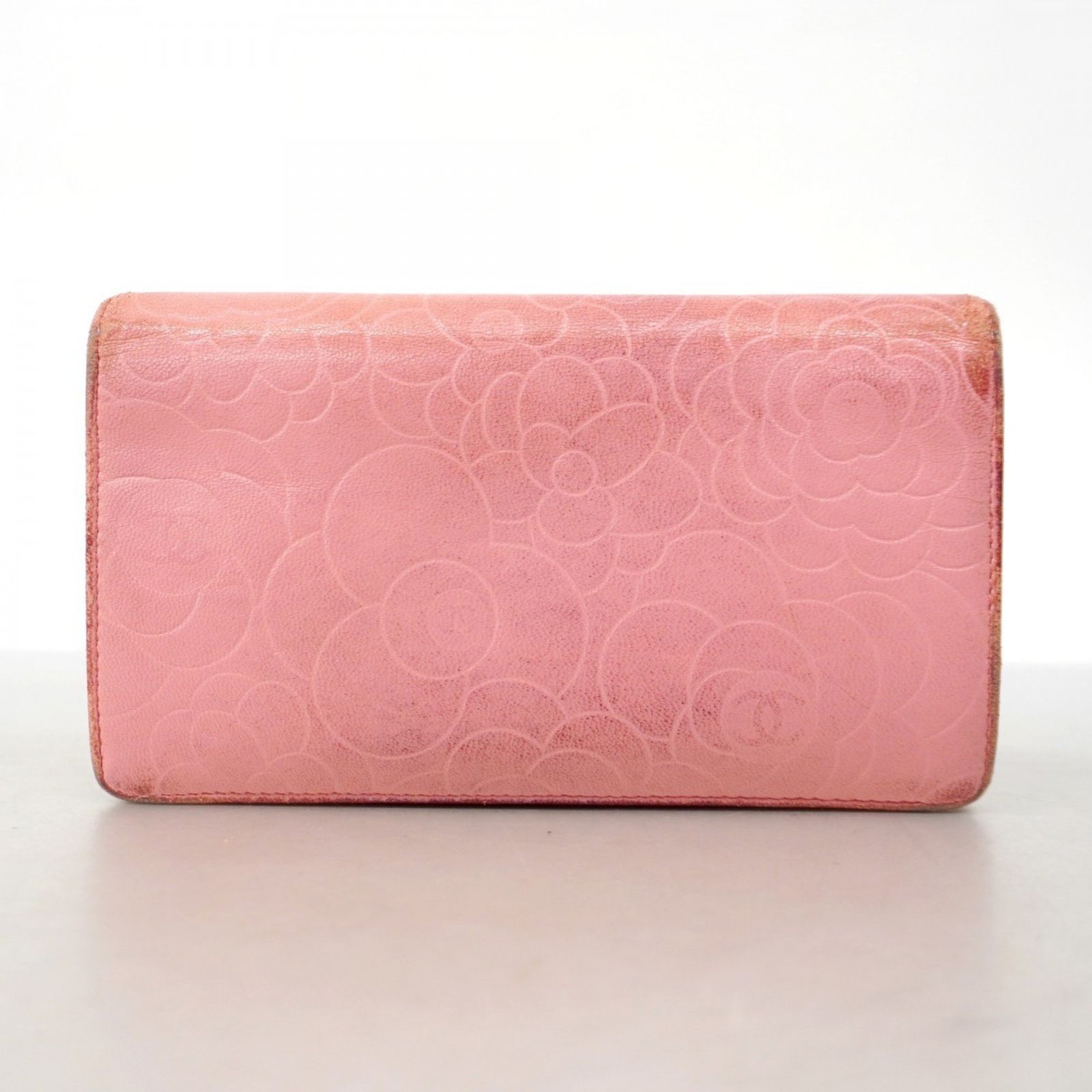CHANEL 二つ折り 長財布 カメリア ピンク シャネル(Chanel) シャネル 長財布 カメリア ラムスキン ピンク
