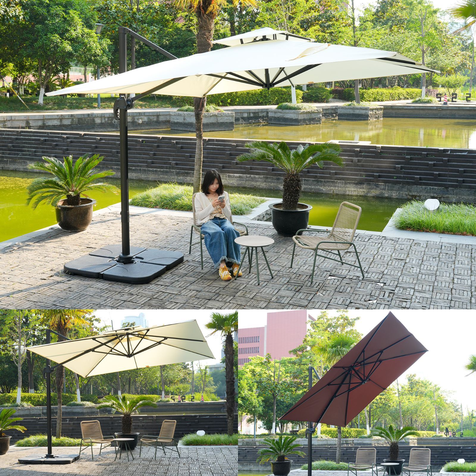 直径300cm 30+UPF紫外線 ガーデンパラソル 2層アルミ製 専用ベース付 直径300cm 30+UPF紫外線 対策角度調整 2層 アルミ製 専用ベース