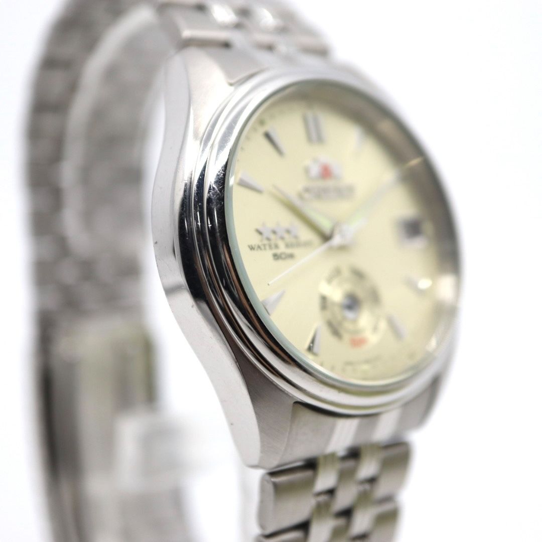 未使用品 オリエント スリースター 腕時計 シルバー デイデイト 自動  