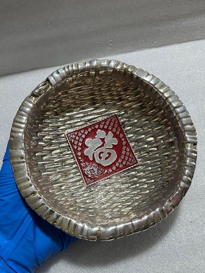 彩画福字箕 お皿 装飾品 工芸品 美術品 置物