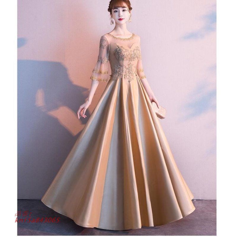 袖あり ロングドレス マキシワンピース プリンセスドレス 花嫁の介添え 結婚式 演奏会 パーディードレス 発表会 披露宴 上品 二次会 ウエディングドレス kni5a843065