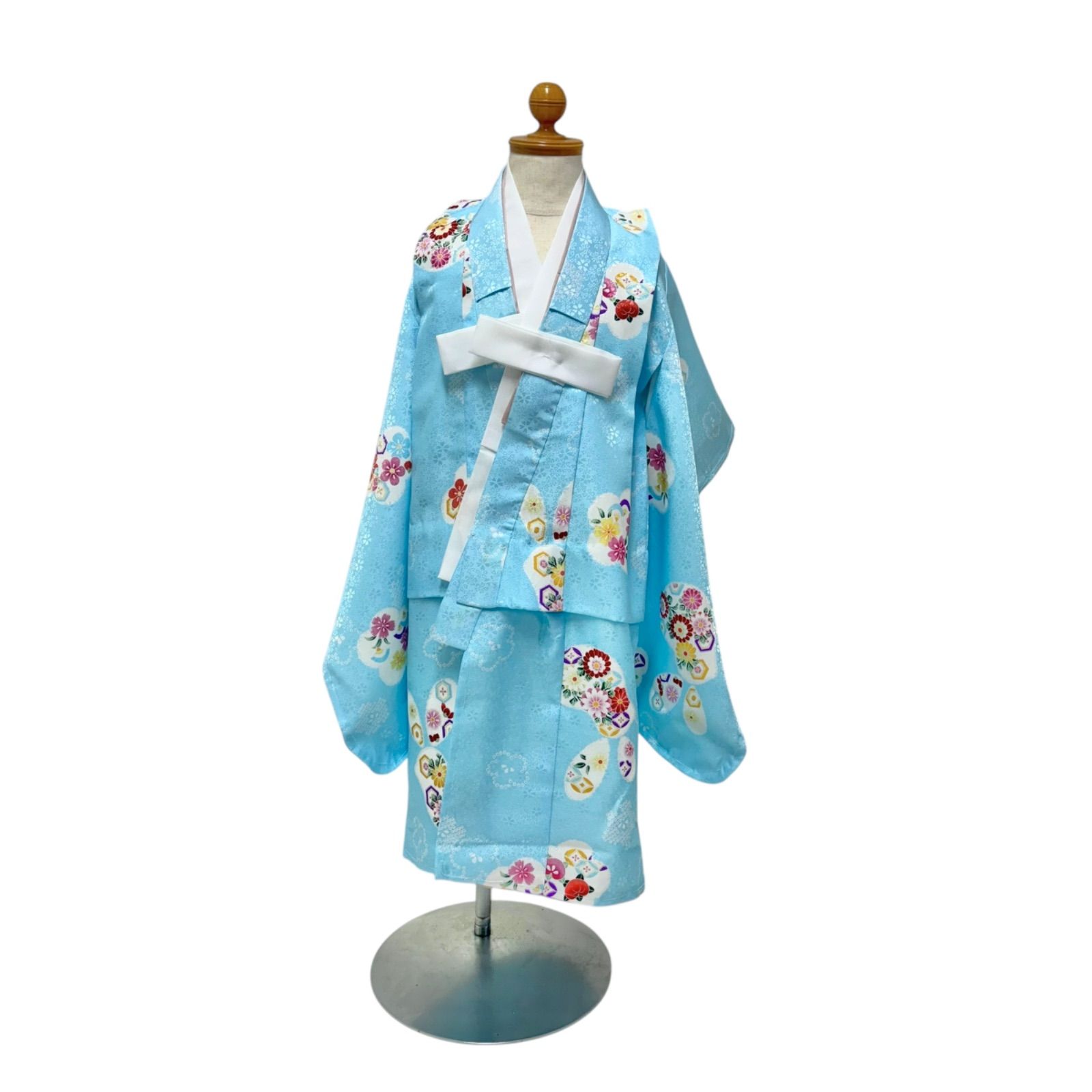 花柄水色着物セット、七五三、3歳用 花柄水色着物セット、七五三、3歳用