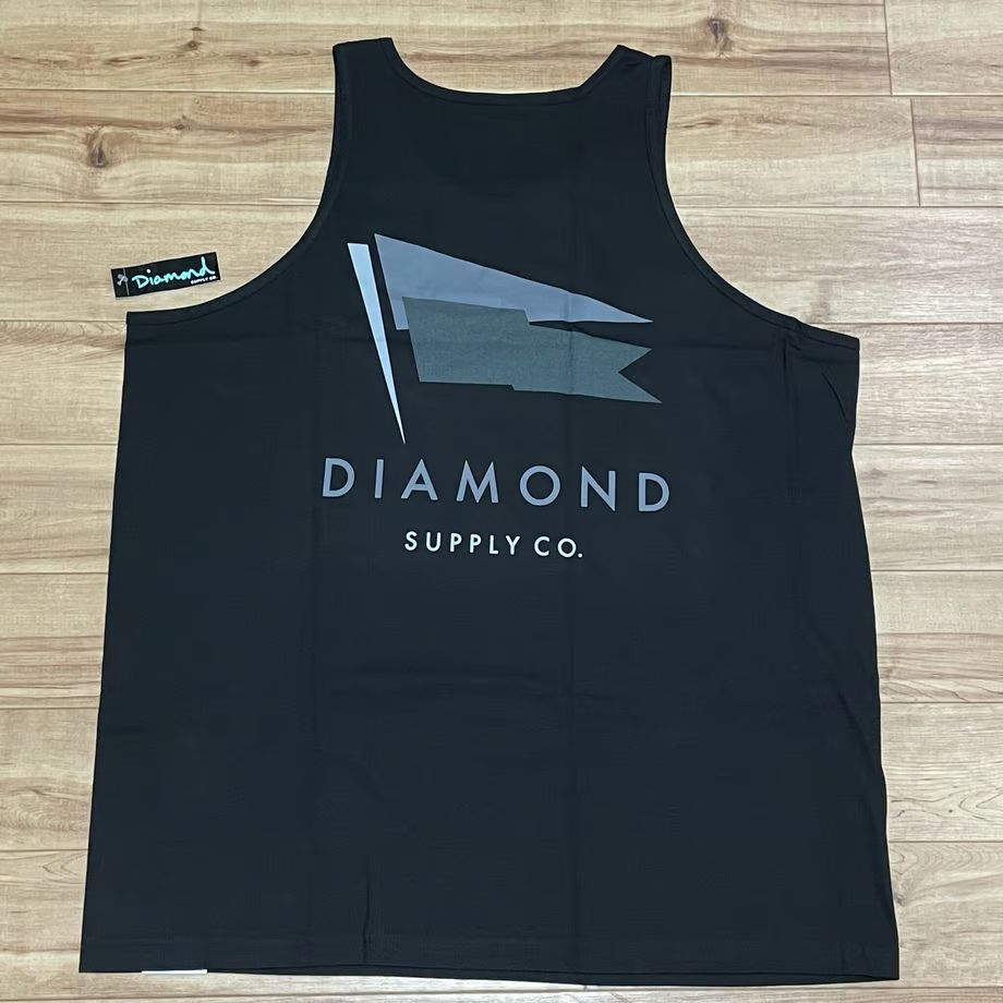 【2XL】 米国製 ダイヤモンドサプライ Diamond Supply Co タンクトップ 黒 Yacht Flag フラッグロゴ