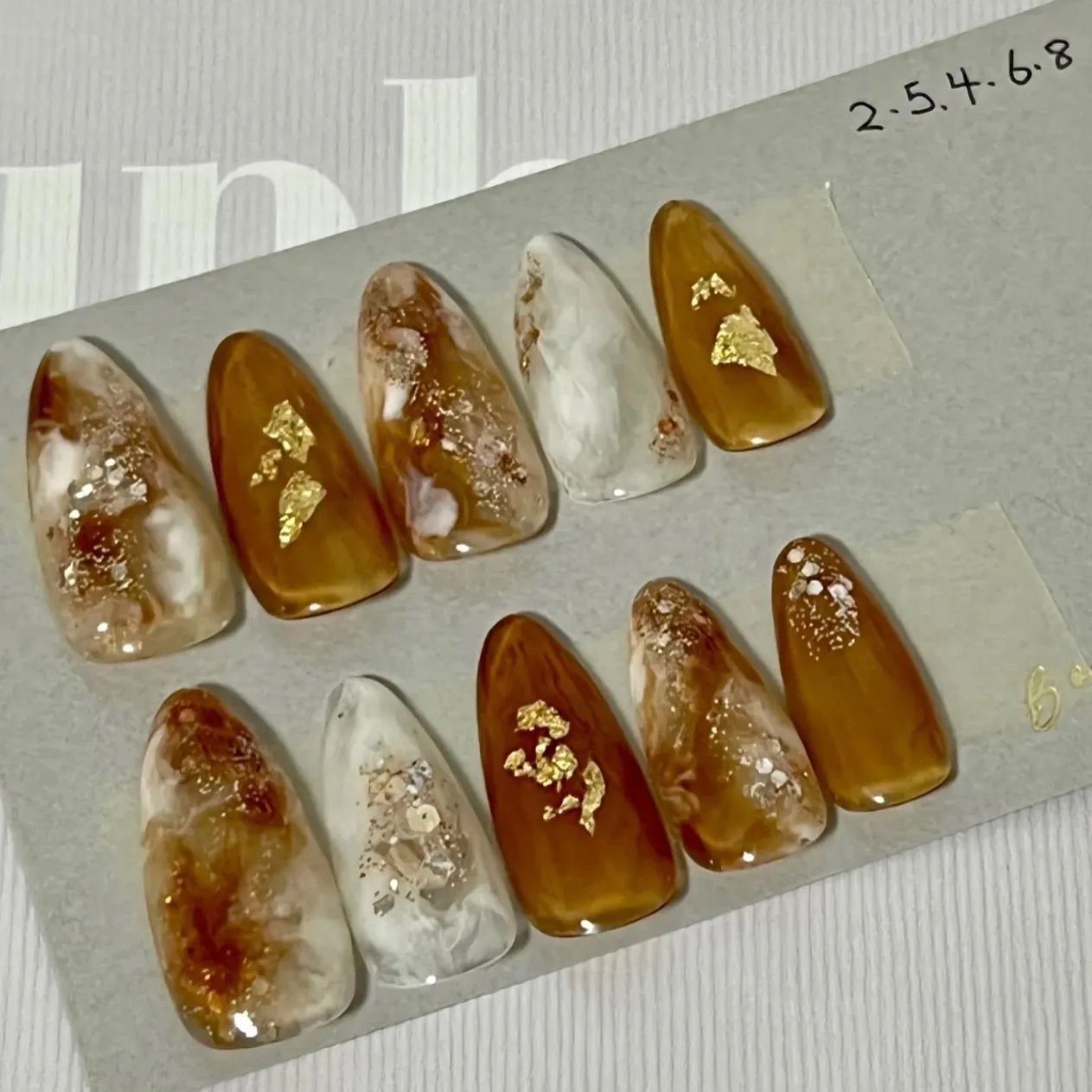 ニュアンスネイル ブラウンネイル 秋ネイル ネイルチップ ハンドメイド 再販☆1【Nui】ブラウン / 箔 / フレンチ / 秋ネイル / 大人可愛い