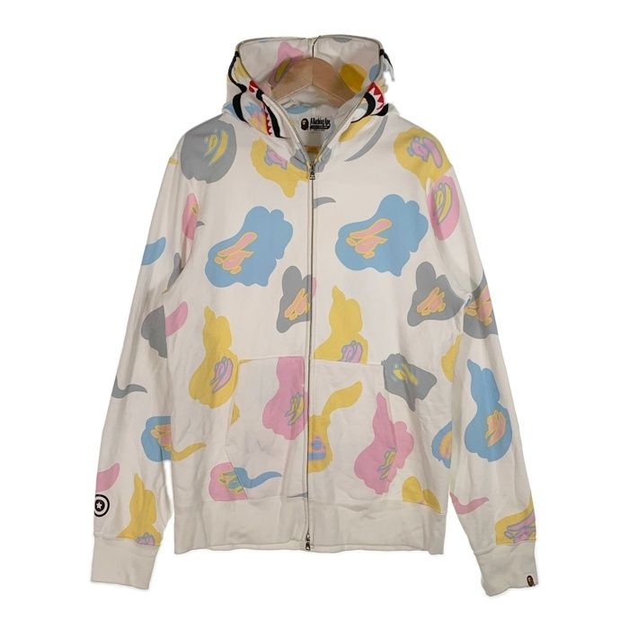 A BATHING APE アベイシングエイプ Shark Zip Hoodie シャーク フルジップアップ スウェットパーカー ホワイト マルチ 001ZPH301023X Size XL