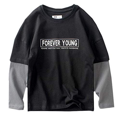 ブラック_160 [リリィ クプラウ] キッズ 長袖Tシャツ フェイクレイヤード ドロップショルダー (160 ブラック)