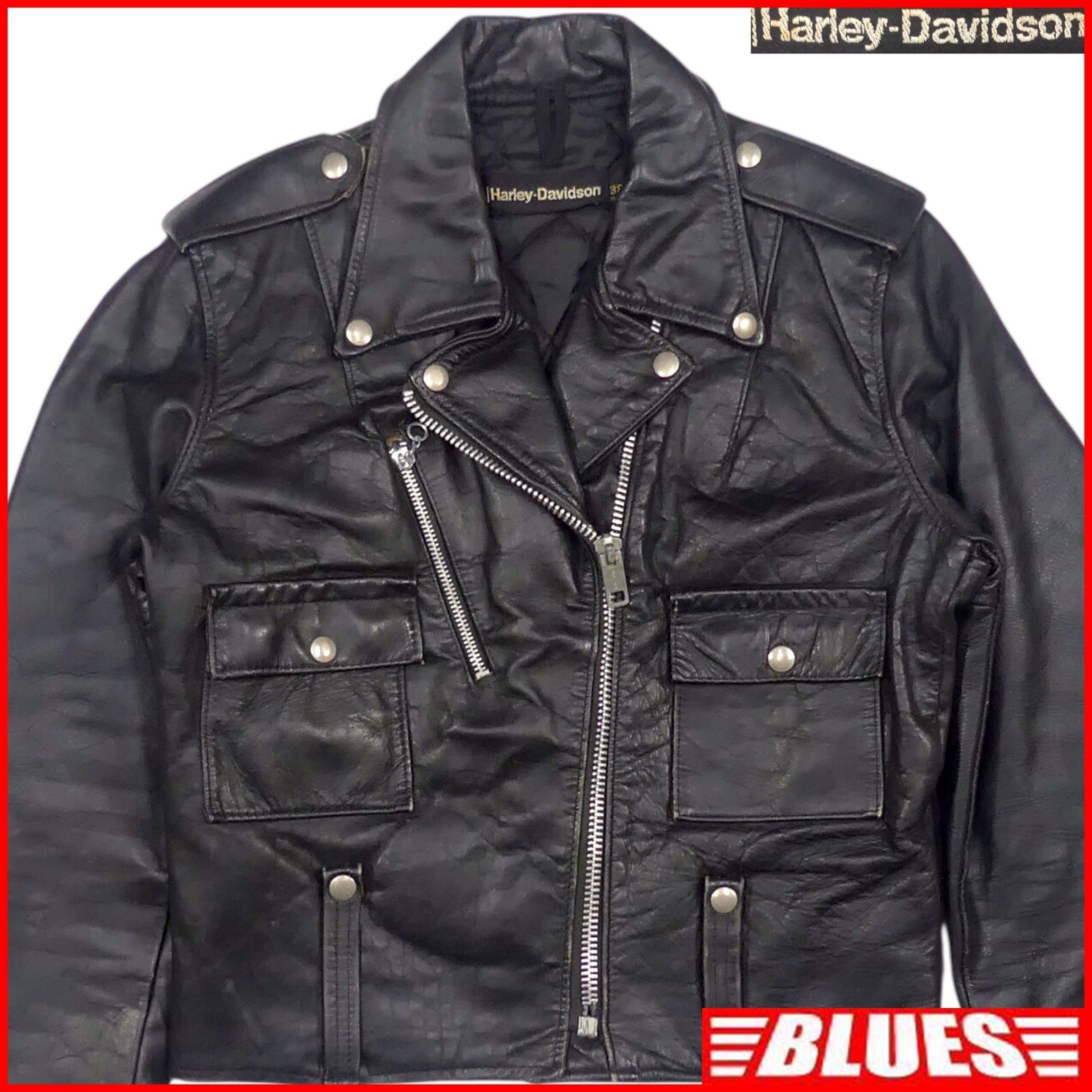 HARLEY DAVIDSON ハーレーダビッドソン ライダースジャケット M メッシュ 38 黒 70s キルティング レザーライダースジャケット_サイズM一覧←SEULB屋着古← HS344