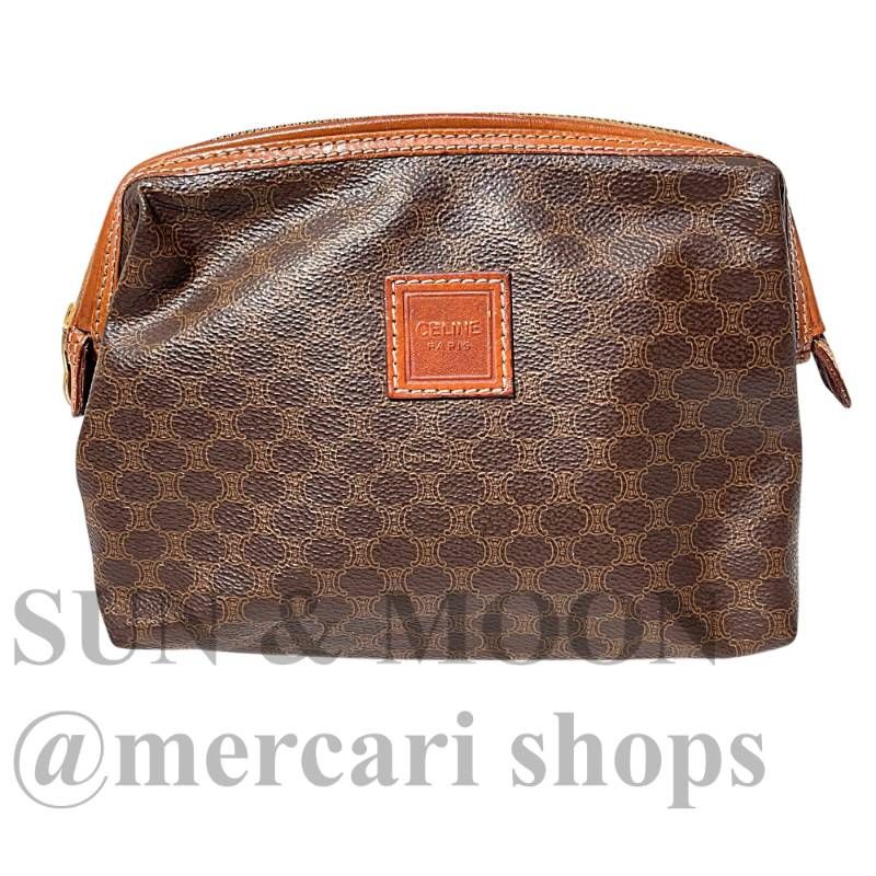 CELINE セリーヌ マカダム柄 ポーチ クラッチバッグ セカンドバッグ ビンテージ ブラウン TJ10