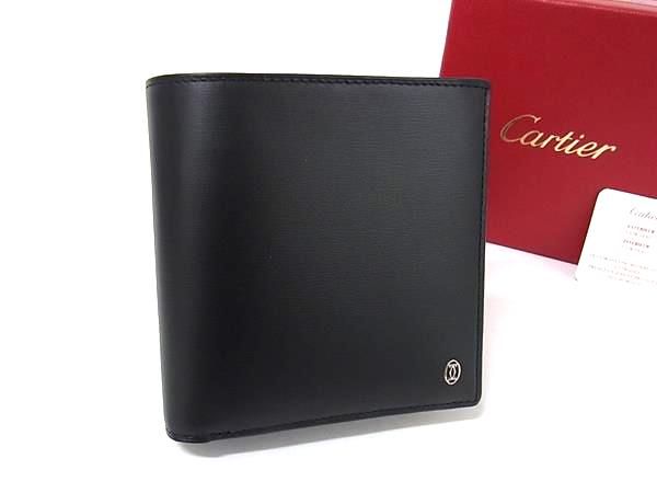 美品✨Cartier カルティエ　二つ折り財布　ブラック　レザー　小銭入れあり カルティエ Cartier 財布 メンズ ブランド パシャ 二つ折り財布