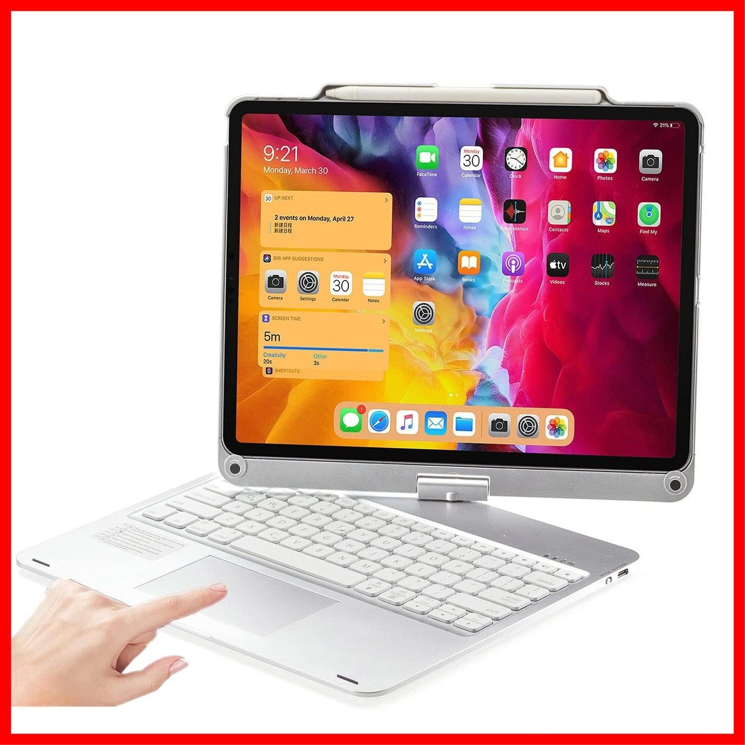 銀 7色バックライト アルミ ワイヤレスbluetoothキーボード ペンシル収納 タッチパッド キーボード付き カバー 第6|5|4|3世代 2025 |iPadPro12.9 2025|M2 M3 ケース キーボード 13インチ Air iPad 360