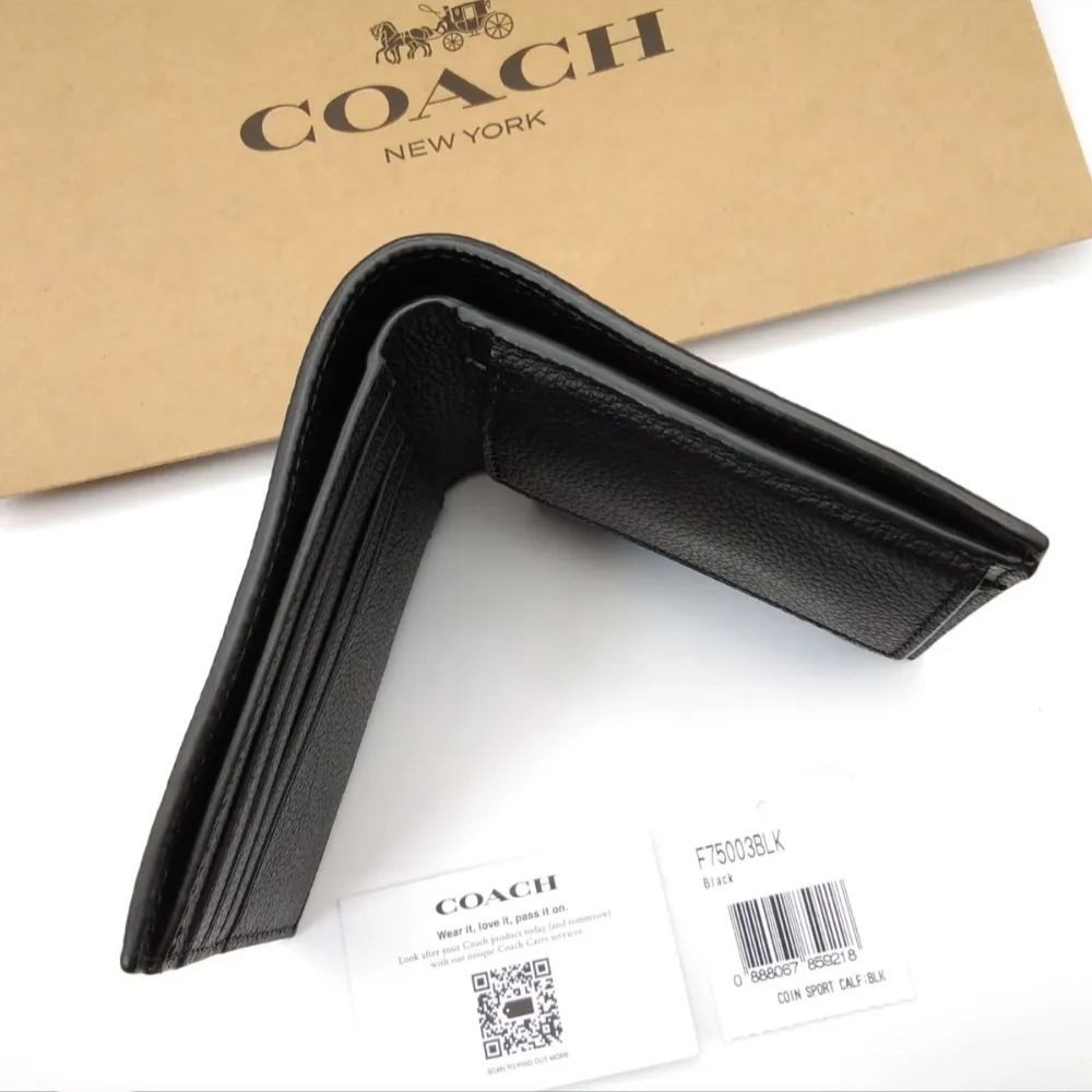 COACH　折り財布　２つ折り財布　コインウォレット　ブラック　クロスグレインザー　送料無料　メンズ
