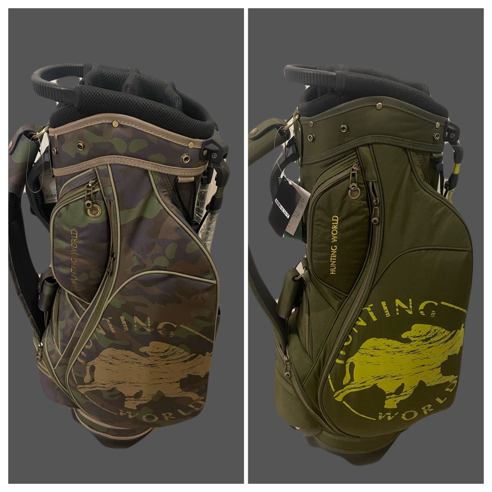 ハンティングワールド キャディバッグ HW-002 9型 3.4キロ グリーカモ カーキ HUNTING WORLD
