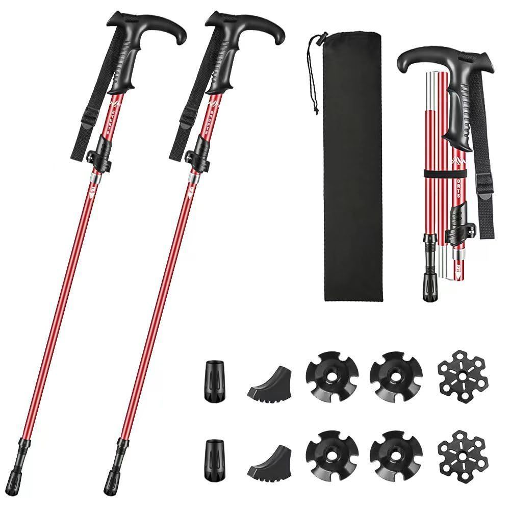 トレッキングポール I字 T字型 2本セット 折りたたみ Glvaner 超軽量 トレッキングステッキ アルミ製 5段伸縮式 登山ストック ウォーキングポール コンパクト 長さ調整可能 最小36ｃｍまで小さく伸縮 約270ｇ お花見 山登り ハイキング