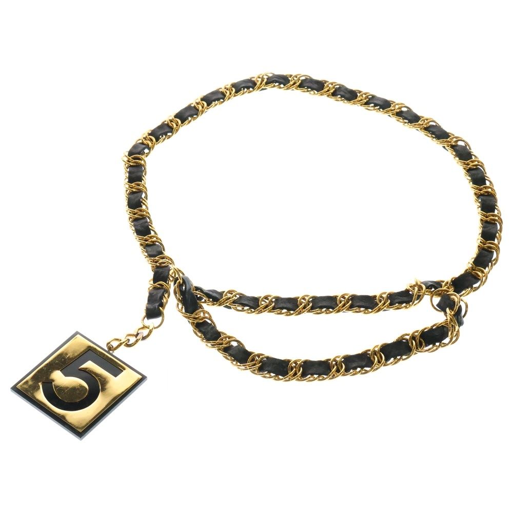 CHANEL (シャネル) No5 チェーンベルト ブラック×ゴールド GP×革