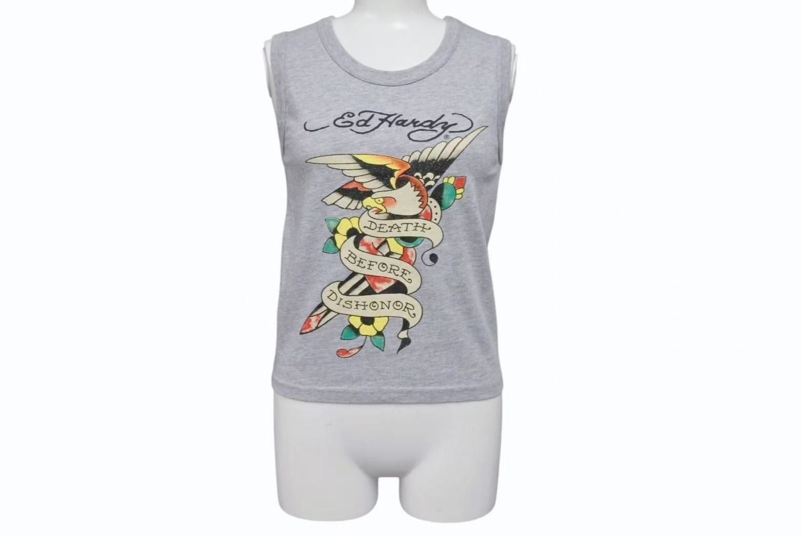 Ed Hardy エドハーディ タンクトップ キッズ ED-34-02 CHINA製 コットン グレー マルチ サイズ140 4b002130