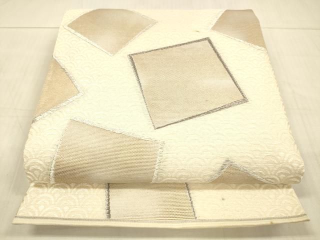 平和屋着物＊夏物　六通柄袋帯　青海波幾何学文　銀糸　正絹　逸品　DAAX0306cm 平和屋着物＊夏物 六通柄袋帯 青海波幾何学文 銀糸 正絹