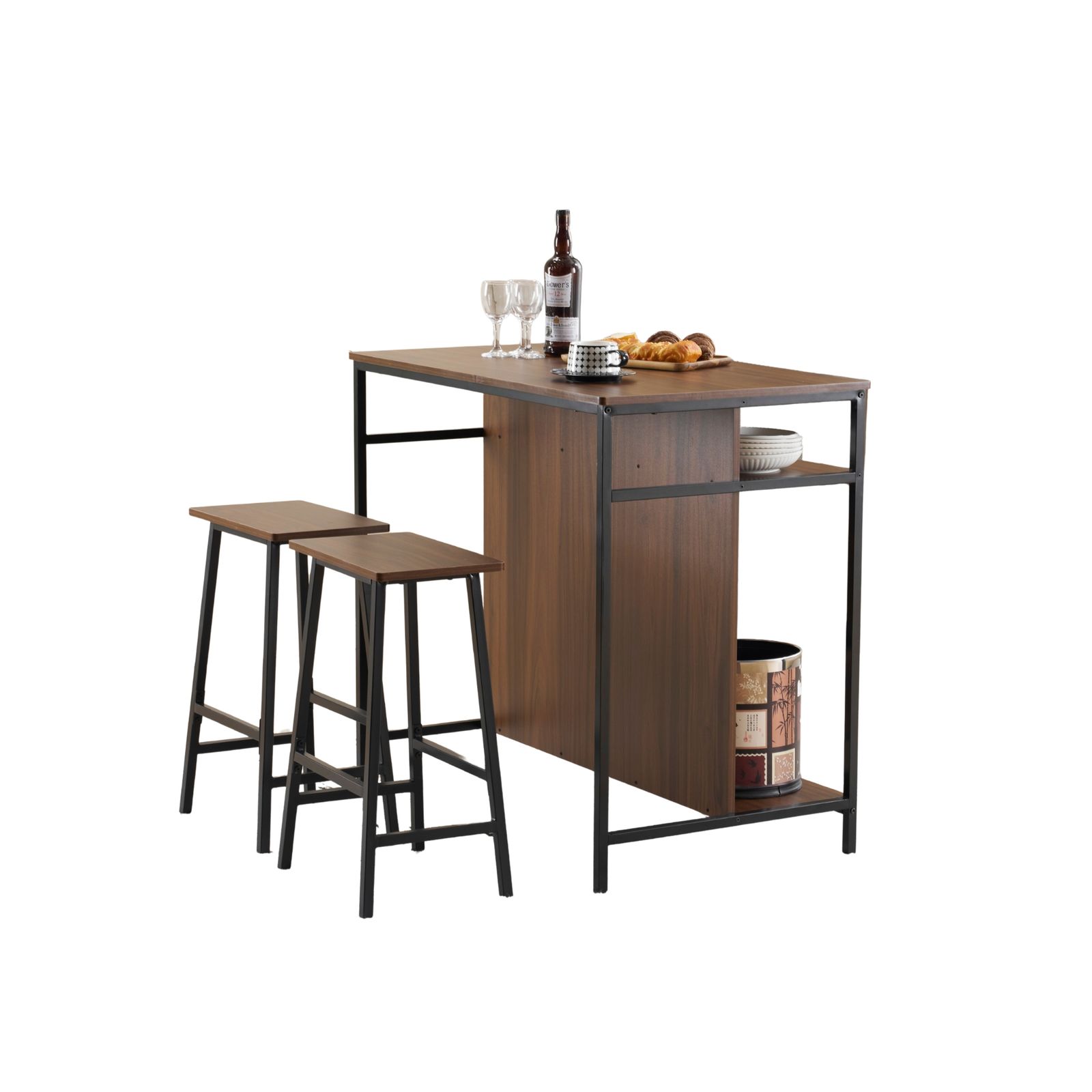29%割 ブラウン 新発売カウンターテーブル スツール 3点セット ハイテーブル 木製 カウンター 2脚 バーカウンター バーテーブル カフェ チェア 椅子パソコンデスク 木製 モダン 北欧 シンプル ダイニングテーブルセット 省スペース おしゃれ