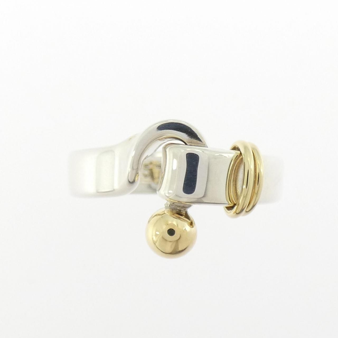 美品☆K18 セミマット 花彫刻 甲丸リング 10号 ホールマーク メレD約5g