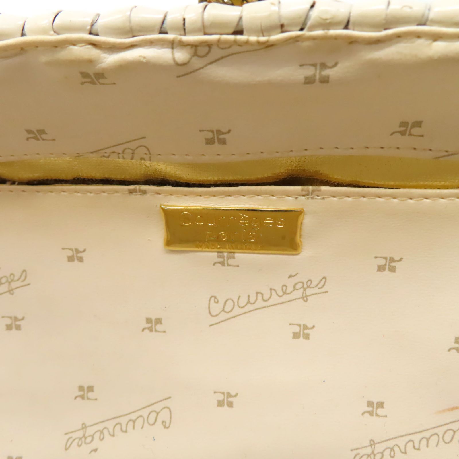 oe25106 Courreges クレージュ 美品 ロゴ金具 籐 編み込み ラタン