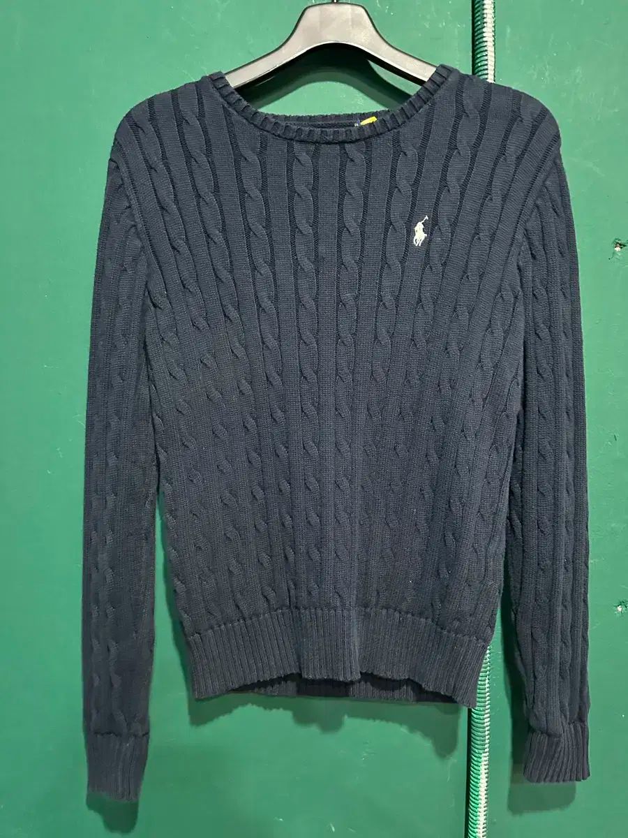 ポロ ケーブル編みニット ネイビー L
