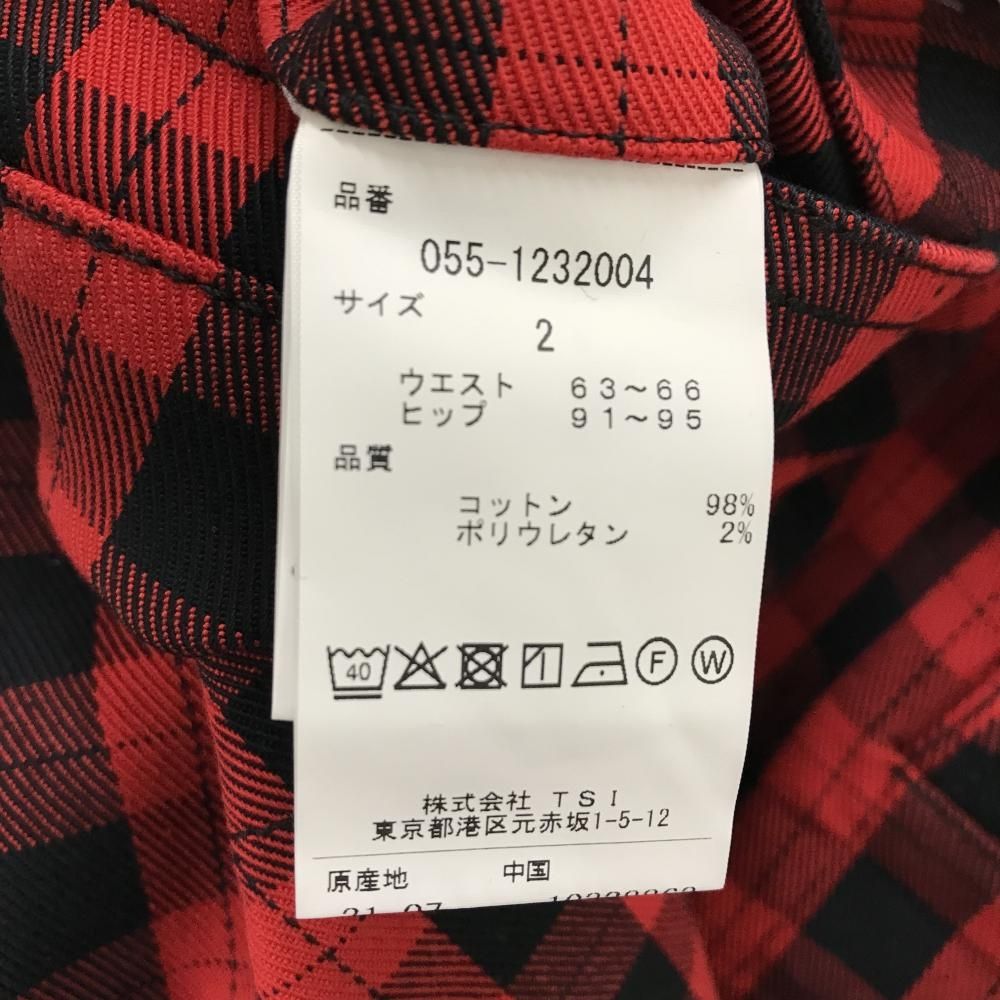 品質保証 ！ パーリーゲイツ ショートパンツ レッド×ダークネイビー チェック柄 ロゴ白 レディース 2 L ゴルフウェア PEARLY GATES 残り1点