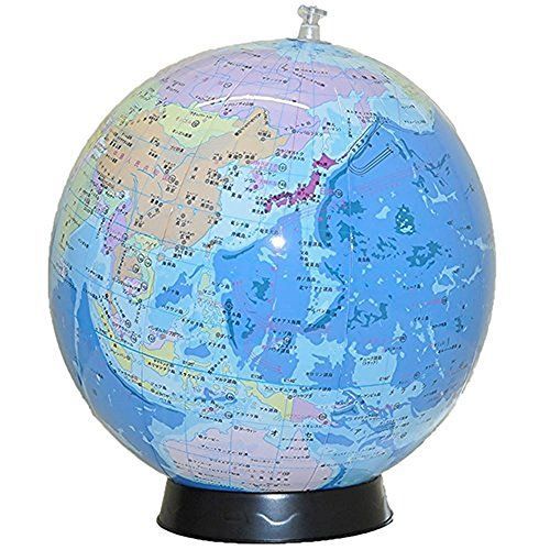 置き場所に困らない 日本語表記のビーチボール地球儀 球径30cm 台座＆世界の国旗ポスター付