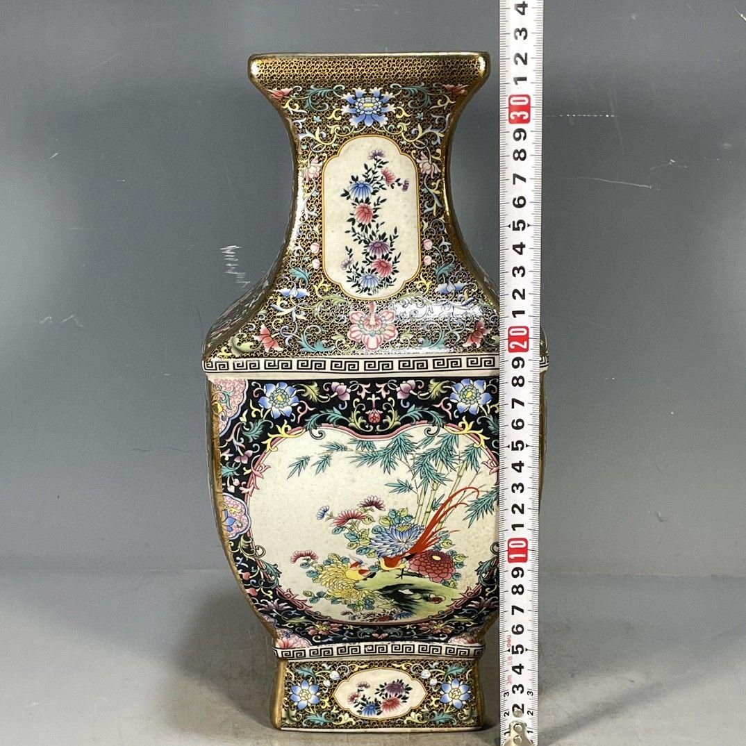 清乾隆琺瑯彩蒔金花鳥六方梅瓶 景徳鎮 陶磁器 装飾品 工芸品 美術品 置物 清乾隆蒔金琺瑯彩花鳥六方瓶 景徳鎮 陶磁器 装飾品 現代工芸品