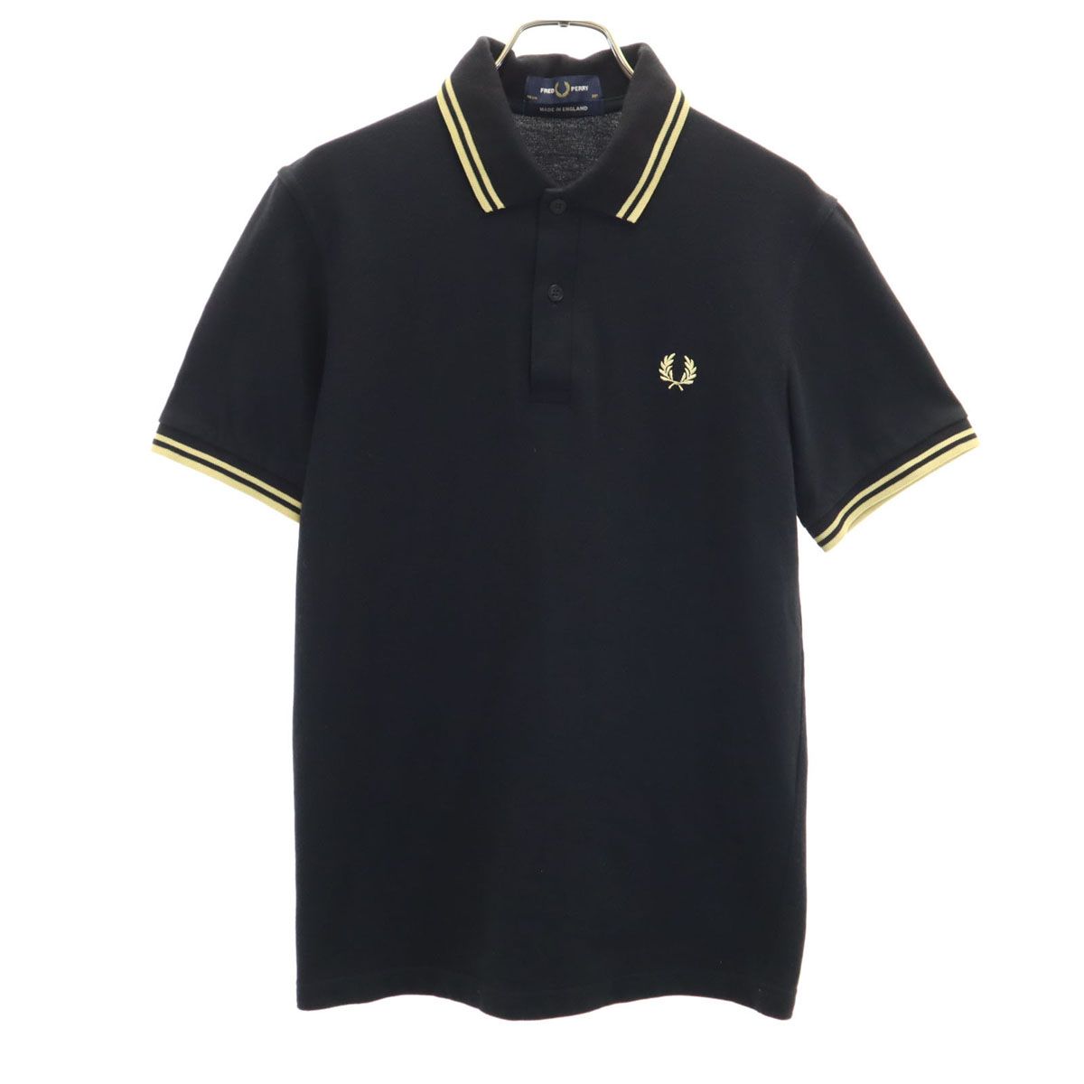 イングランド製 フレッドペリー 半袖 鹿の子 ポロシャツ 黒 金 40 FRED PERRY フレッドペリー イングランド製 半袖 ポロシャツ 38