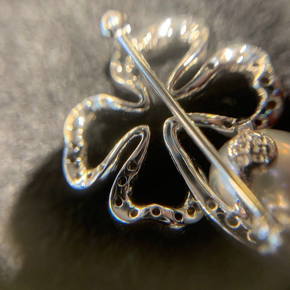 ♪ミキモト クローバー 18金ブローチ 本真珠 ダイアモンド0.72ct