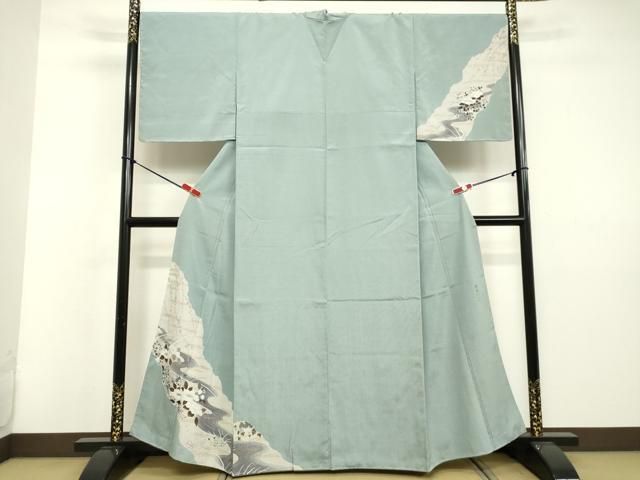 平和屋着物●本塩沢　訪問着　藤倉守正　やまだ織　流水草花文　金彩　やまと誂製　正絹　逸品　未使用　DAAV8708tw 平和屋着物○本塩沢 訪問着 藤倉守正 やまだ織 流水草花文 金彩 やまと