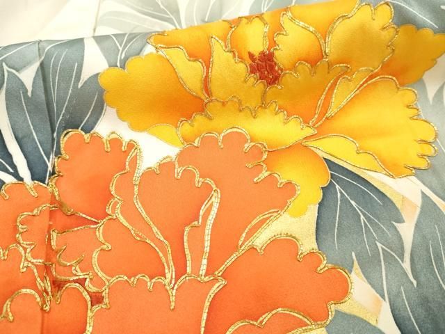 大人甘め❤️特選7品振袖フルセット　金彩友禅　正絹の長襦袢付き　豪華刺繍半衿 107 振袖フルセット 正絹 紺 朱赤 金彩 刺繍 駒刺繍 豪華絢爛 正統派