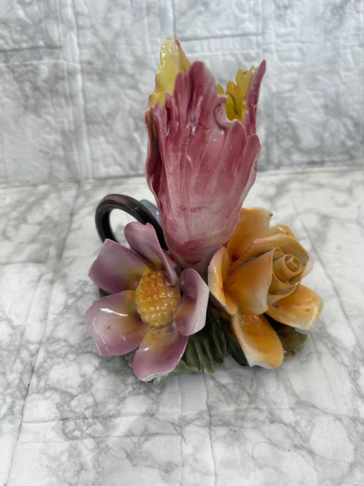 カポディモンテ 陶花 陶器イタリア製 置物 フラワー オブジェレトロ