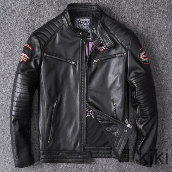 新品未使用カウハイド 牛革 レザージャケット 革ジャン ライダース バイクジャケット メンズファッション 刺繍 本革 アメカジ 　 本革ジャ