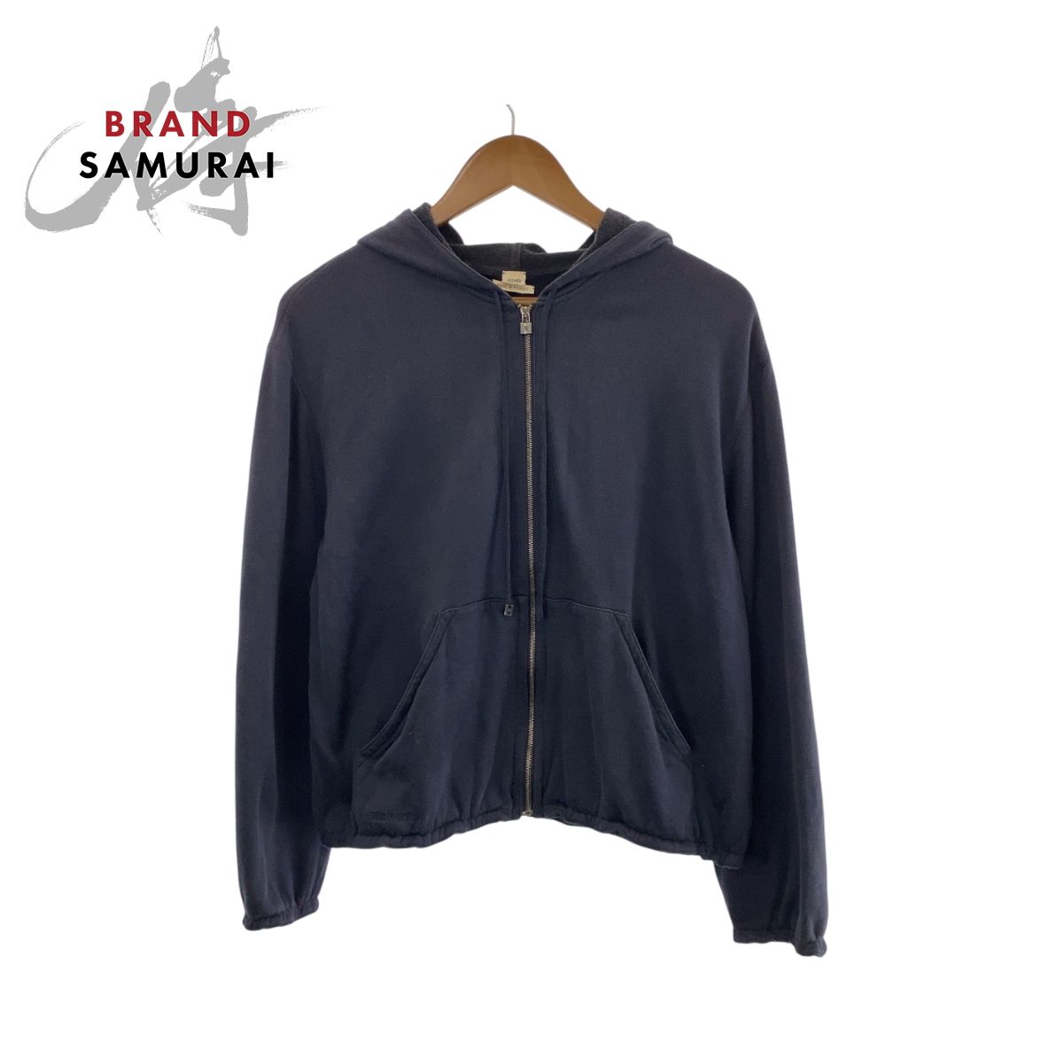 HERMES エルメス サイズ38 ネイビー シルバー金具 コットン/シルク ジップアップ パーカー 男女兼用 レディース 503441 HERMES エルメス サイズ38 ネイビー シルバー金具 コットン