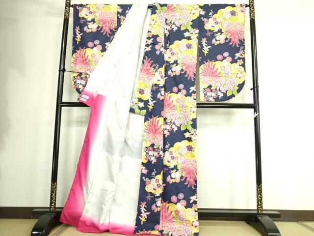 平和屋着物 小振袖 二尺袖 乱菊 橘 洗える着物 DAAX1969op