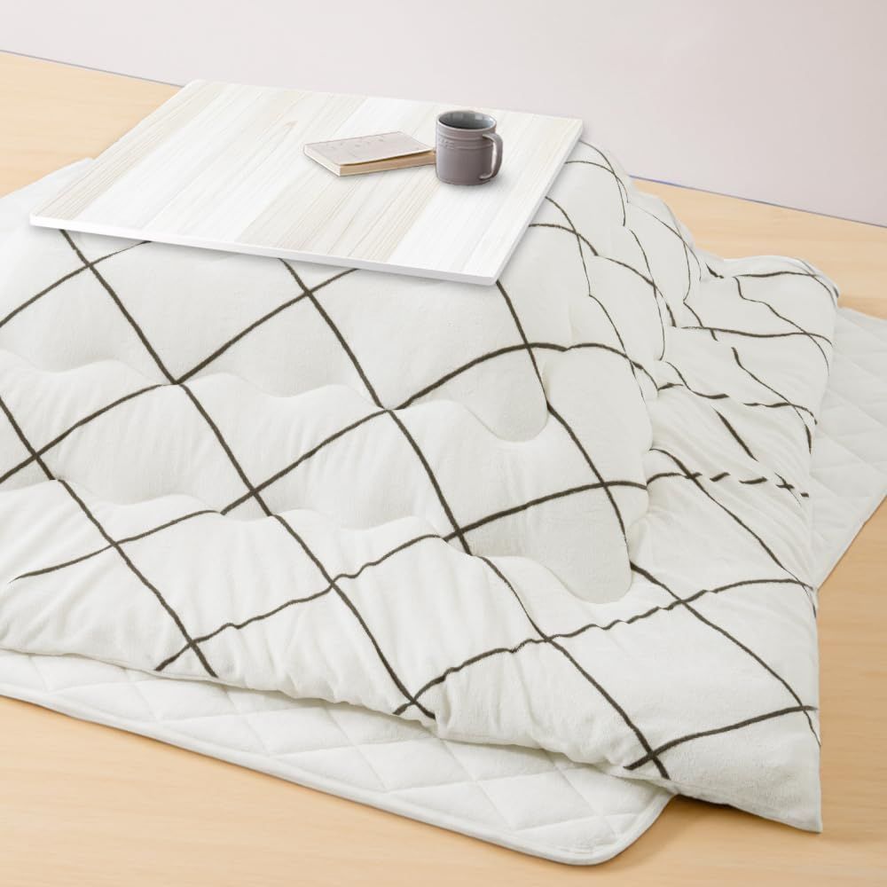 Size:185×185+190×190_Color:ホワイト_PatternName:こたつ掛け布団・敷き布団セット アイリスプラザ こたつ布団セット 正方形 185×185cm ふっくらわた入りのボリュームこたつ掛け布団・敷き布団のセッ