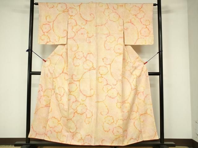 平和屋着物□上質な小紋 総絞り 花唐草文 暈し染め 正絹 逸品 未使用