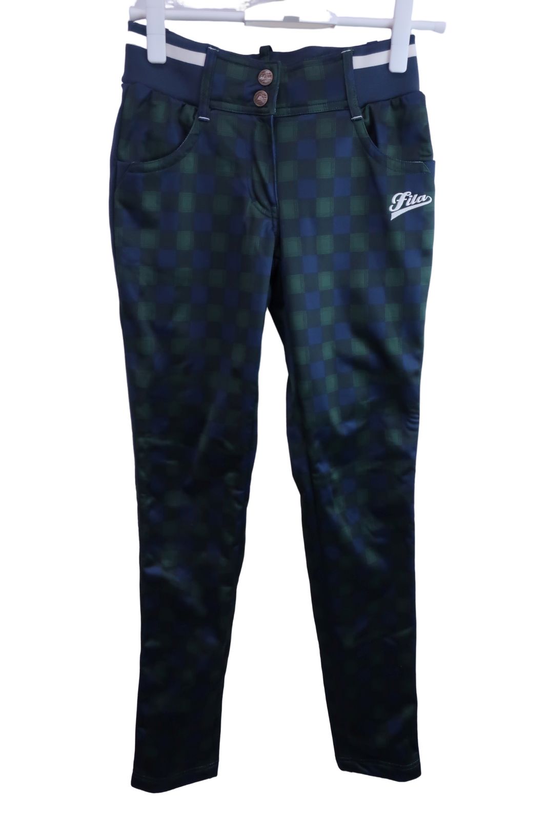 【美品】FILA GOLF(フィラゴルフ) パンツ 緑ネイビーチェック レディース S ゴルフ用品 2405-0058 中古