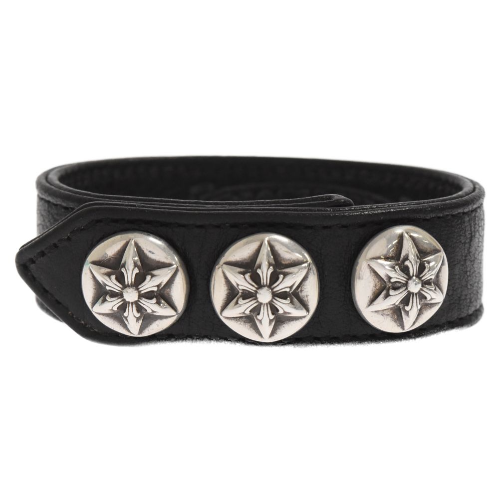 Chrome Hearts 3BTN 2SNP STAR ブラックレザーブレス CHROME HEARTS (クロムハーツ) 3BTN 2SNP スター 3 ボタン 2 スナップ