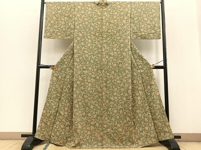 平和屋着物▽上質な小紋　単衣　花蝶文　鬼しぼ縮緬　正絹　逸品　AAAZ2343jh 平和屋着物▽上質な小紋 単衣 花蝶文 鬼しぼ縮緬 正絹