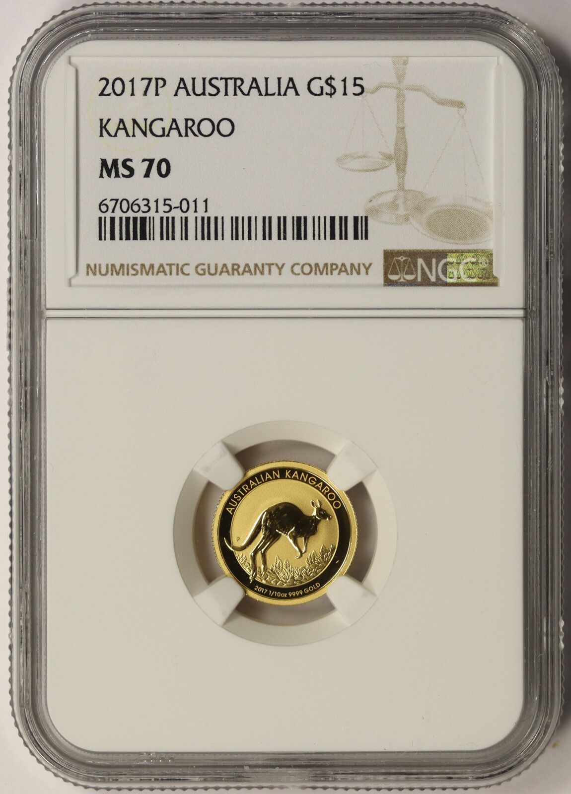2017 P Atralia Kangaroo 1|10 oz .9999 G $15 MS 70 NGC