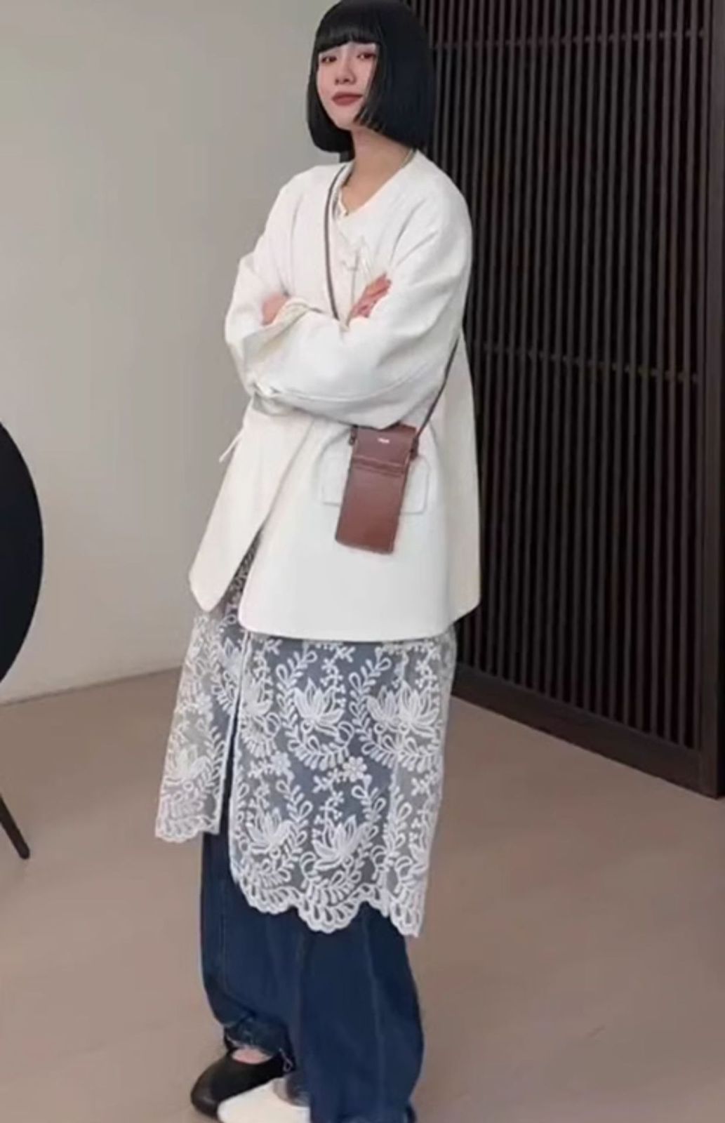総レースベスト ロング丈 刺繍 上品 レディース 夏 vネック