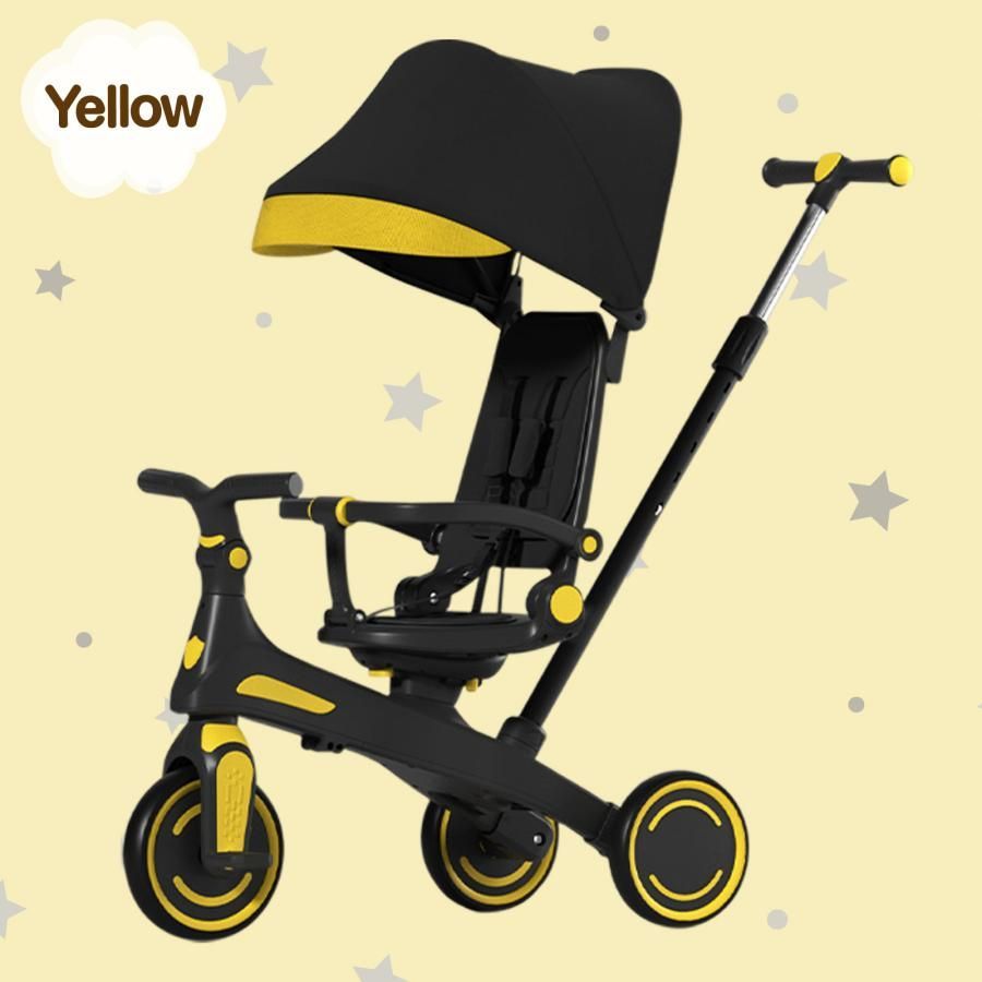 DIYELL  三輪車 2歳 手押し棒付き 1歳 3歳 4歳 5歳 子供用三輪車 7in1 子ども用三輪車 キッズバイク キックバイク ブラック/イエロー
