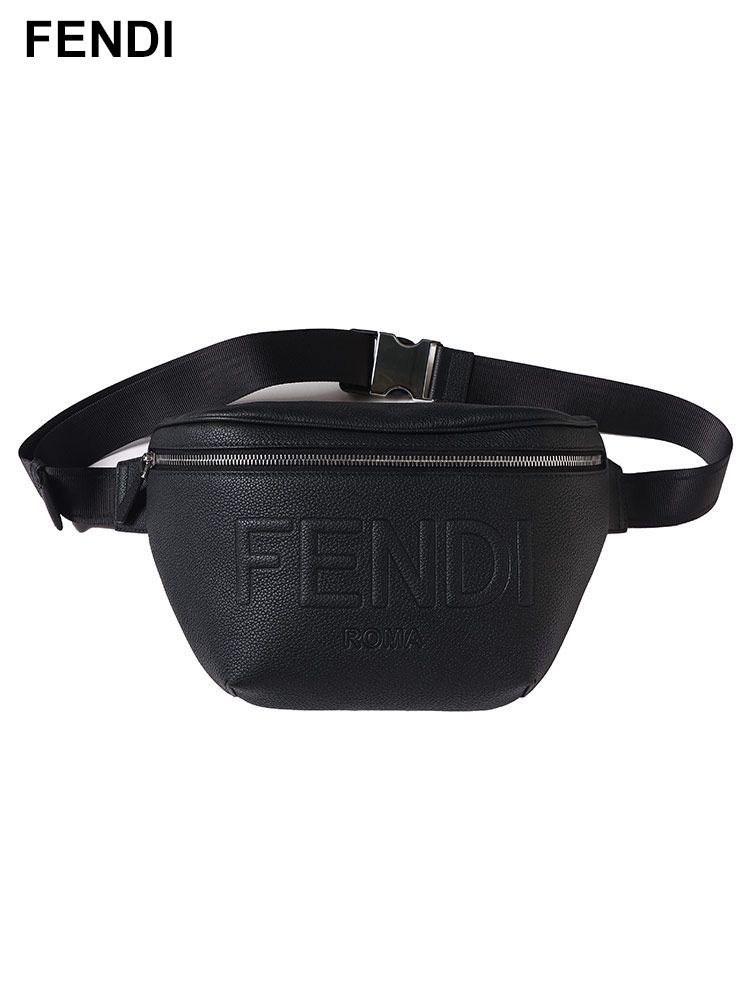 FENDI (フェンディ) 本革 エンボス ロゴ ベルトバッグ FD7VA562AMAC ブランド メンズ 男性 バッグ 鞄 (ブラック)