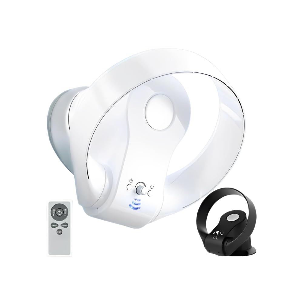 テレビで紹介されました life_mart 壁掛け扇風機 羽根なし DCモーター リモコン付き 羽根なし扇風機 サーキュレーター 上下130度 角度調節 左右90度 首振り 風量調節 タイマー お手入れ簡単 メーカー1年 ホワイト